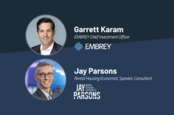 Two business professionals with titles and logos.